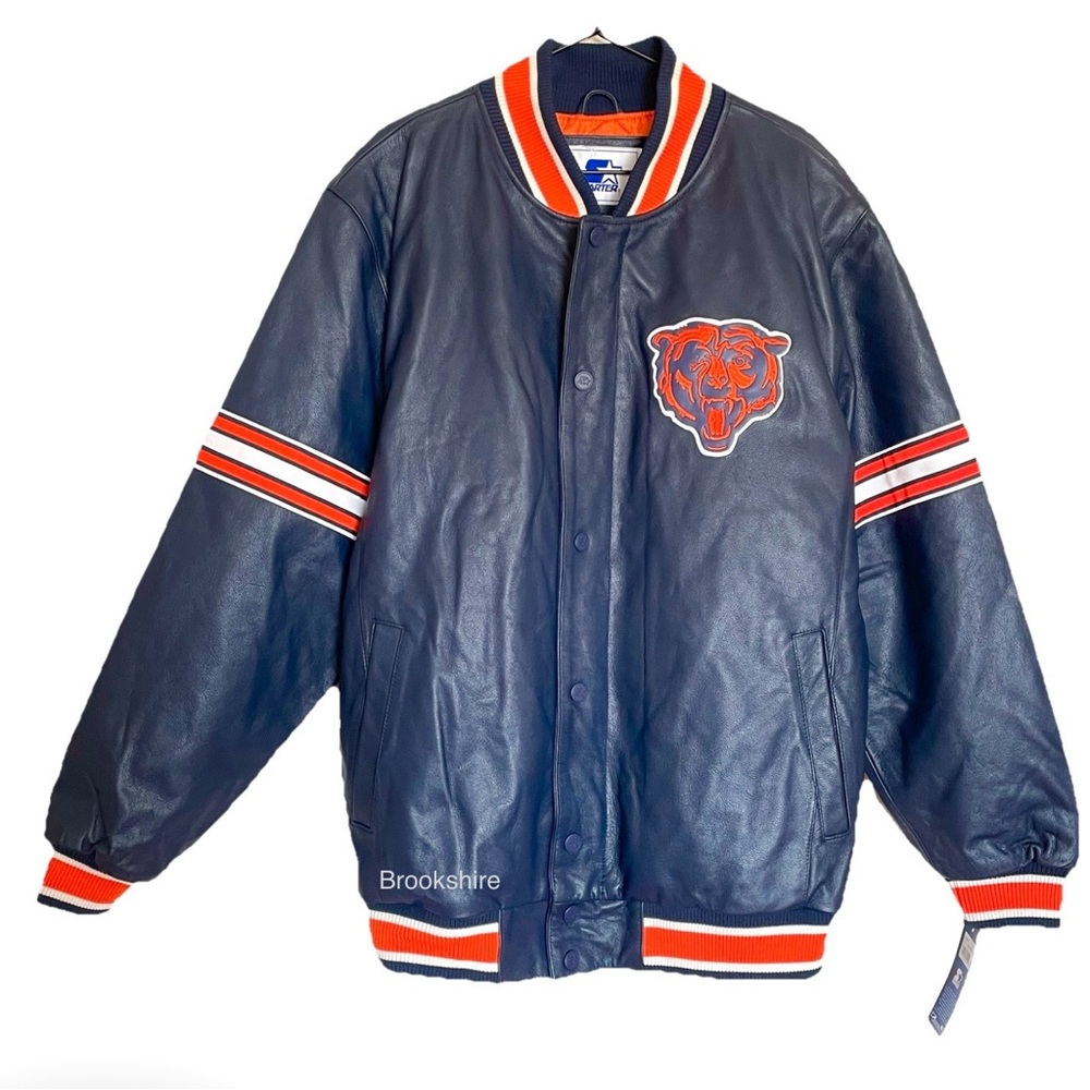 Starter Chicago Bears Leather Jacket Size Large